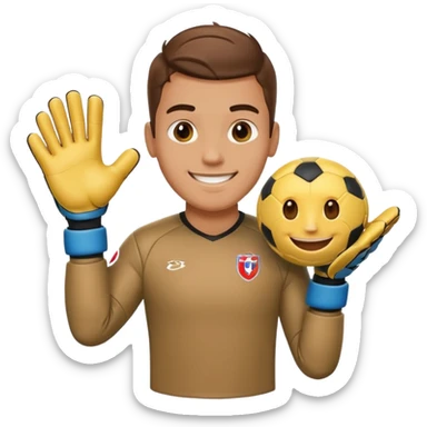 Football goalkeeper gloves with man goalkeeper and small emoji sticker