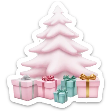 Light pink Christmas gifts under a white Christmas tree  sticker