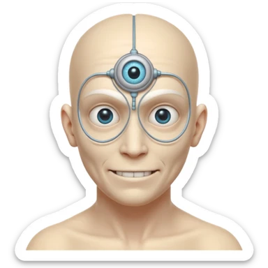 mutant test subject portrait, head and shoulders only, third eye on forehead, pale skin, creepy calm smile, lab experiment style, 3D cartoon, mobile game icon style, clean background, no text, no watermark

 sticker