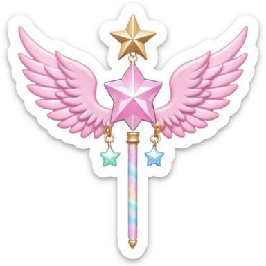 Kawaii decora cutecore starlight staff with wings and cute charms sticker