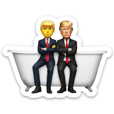 President Donald Trump wearing a suit and red tie in the bath tub with Jason Tatum in uniform  sticker