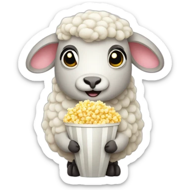 Cute 2d Sheep holding popcorn sticker