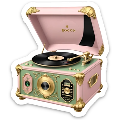 Vintage rococo pale pink and sage vinyl player sticker