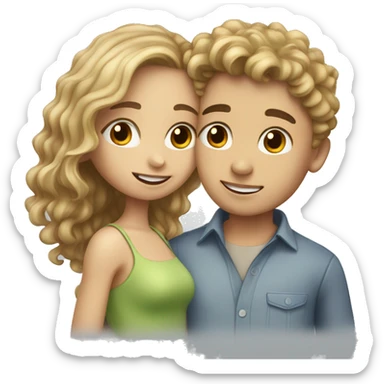 A Girl with brown straight hair and a boy with blonde curly hair kissing  sticker
