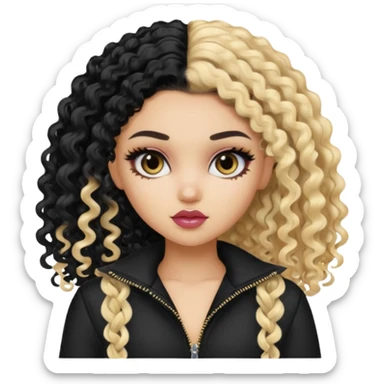 split dye half blonde half black curly hair, pretty bratz baddie sticker