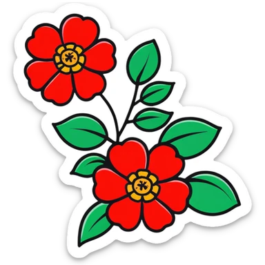 clean design red camellia with only five overlapping petals sticker