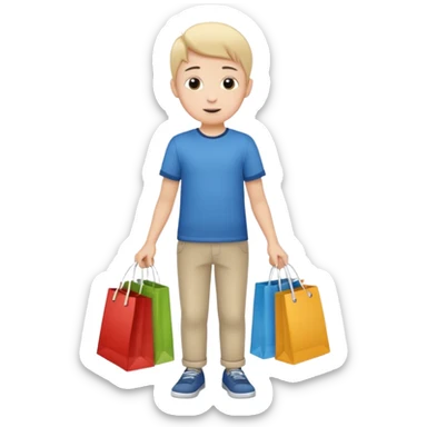 Boy going to the store for shopping, cartoon illustration, white background sticker