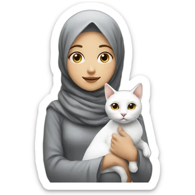 A girl in hijab with white cat sticker