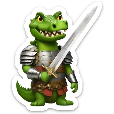 A crocodile with armor and a sword sticker