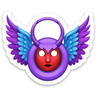 The letter o in black, purple Angel wings, red devil horns, and blue halo on top sticker