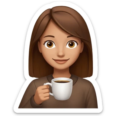 Chica con el pelo café ojos café pelo lacio con una taza de cafe sticker