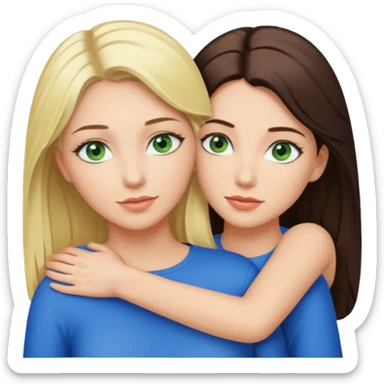 Blondynka z zielonymi oczami przytulająca się do brunetki z niebieskimi oczami sticker