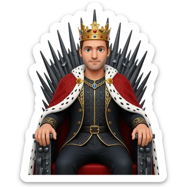 a King in his 30s with good looks setting on ironthrone sticker