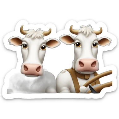 Two cows driving in a car and smoking cigarette sticker