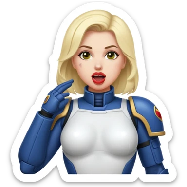woman space marine in bodysuit salutes tongue out sticker