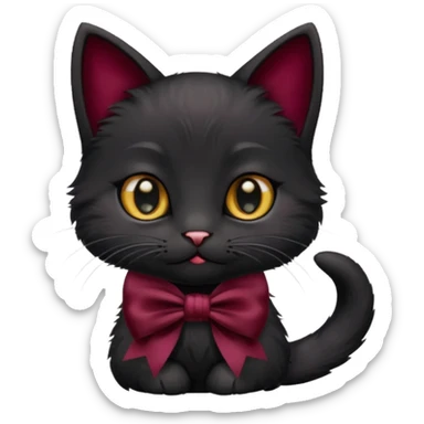 black kitten with a burgundy knot sticker