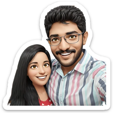 smiling couple with striped shirts sticker