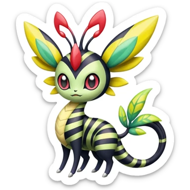 zig-zag-patterned tribal tropical hot spotted striped Meloetta-Celebi-Giratina-Noibat-Pokémon-Fakémon-fusion-hybrid-creature sticker