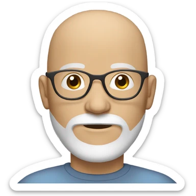 White male with glasses, bald, with a long white and gray beard sticker