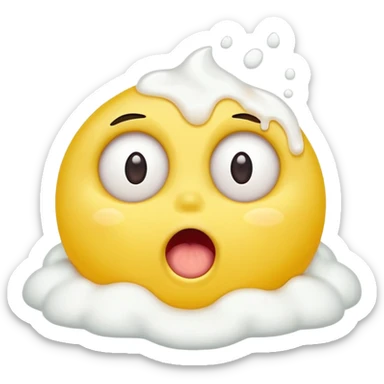 yellow circle with eyes up and mouth open, puking white foam sticker