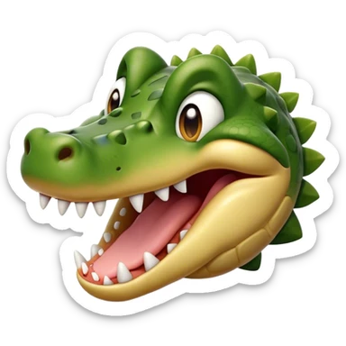 Cinematic Realistic Cute Yawning Crocodile Portrait Emoji, Head tilted slightly with a dramatic, wide-open yawn, showcasing a soft, textured olive-green hide with gently drooping jaws and half-closed, drowsy eyes rendered in exquisite natural detail, high shine, relaxed yet expressive, styled with a dash of primal charm, soft glowing outline, capturing the essence of a sleepy yet affectionate crocodile that appears ready to stretch out and drift into a deep, ancient slumber! sticker