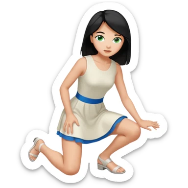 King, upright, black Hair, blue eyes, whole body, Woman, bending knee, blonde, green eyes, sleveless White Dress, sticker