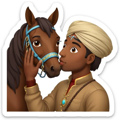 indian man kissing a horse sticker