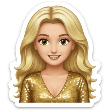 Perrie Edwards from Little Mix with long blonde hair, gold sequin outfit sticker