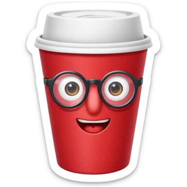 paper red cup and straw, the cup has eyes and mouth and glassess sticker