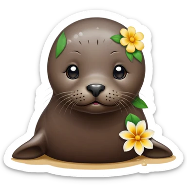 Seal on the beach with the flower on the head sticker