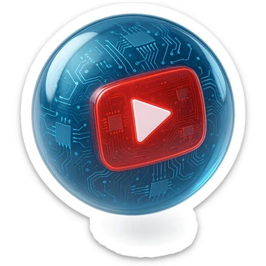 globe with YouTube play button, glossy circuit style sticker