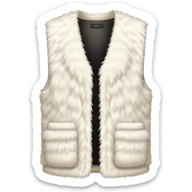 A near-white cream vest featuring both fur-like and fluffy textures, with a minimalist design and no pockets sticker