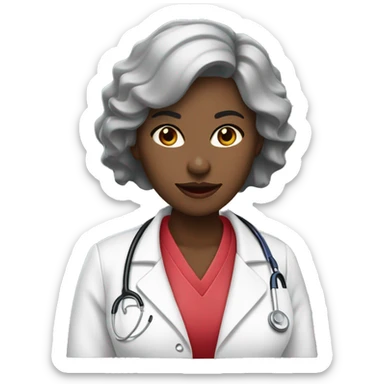 Mujer pelo negro y largo con bata blanca de médica, labios rojos  sticker