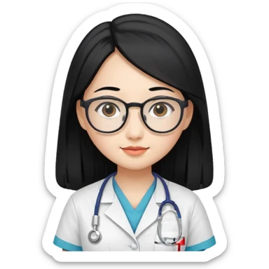 Beautiful Asian girl with long black hair and glasses wearing nurse scrubs sticker