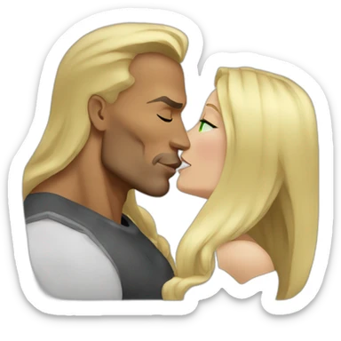 Dwayne Johnson kissing blond woman, with green eyes and very long hair sticker