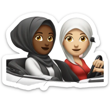 Two Muslim white woman in a red convertible car sticker