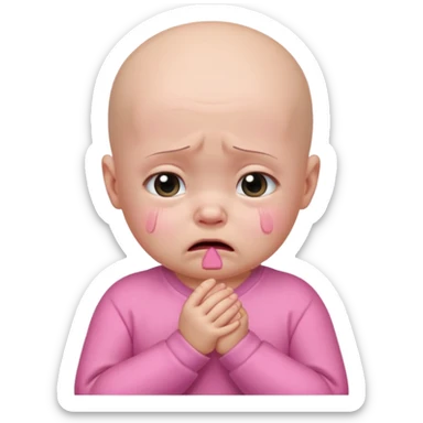 a portrait of crying baby , wearing pink clothes, no hair sticker