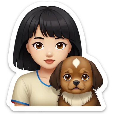 filipino girl black hair and bangs with cute big eye tibetan spaniel sticker