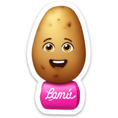A potato wearing a pink barbie dress sticker