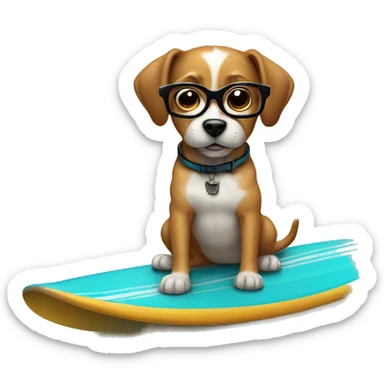 Dog wearing glasses on a surf board sticker