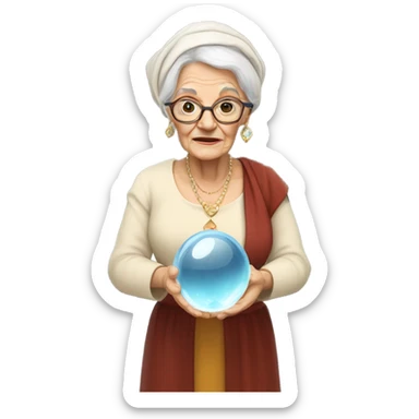 Wise Old Lady Fortune teller with crystal ball looking into the camera sticker
