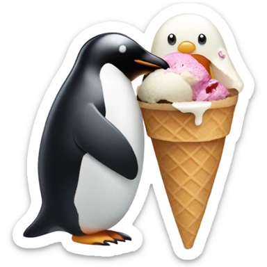 Ice cream being eaten by a penguin sticker