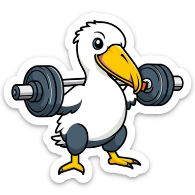 A pelican in a tracksuit is training at the gym. sticker