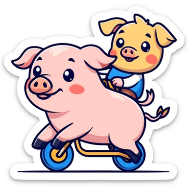Pig riding a dog sticker