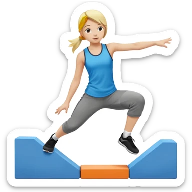 a very young blonde girl doing parkour (color blocks) at kids school sticker