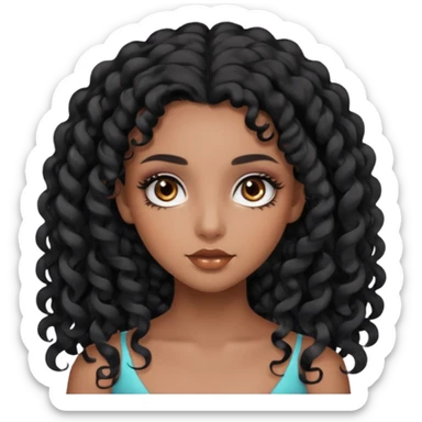 girl with long black curls and brown eyes, brown skin, eyelashes, siren eyes sticker