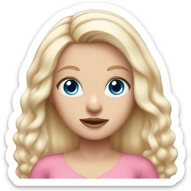 White girl. Long white blonde hair. Blue eyes. Pink dress.  sticker