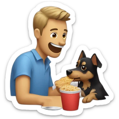 Un perro raza yorkshire comiendo una lata de atún sticker