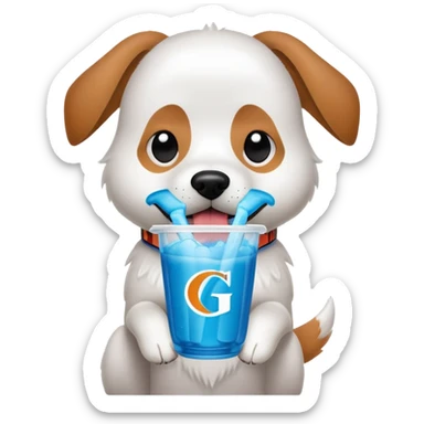 Dog drinking slushy and slushy says on label “Gatorade” sticker