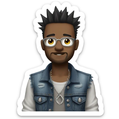 Edge lord with spikey frosted tips piercings and denim vest  sticker